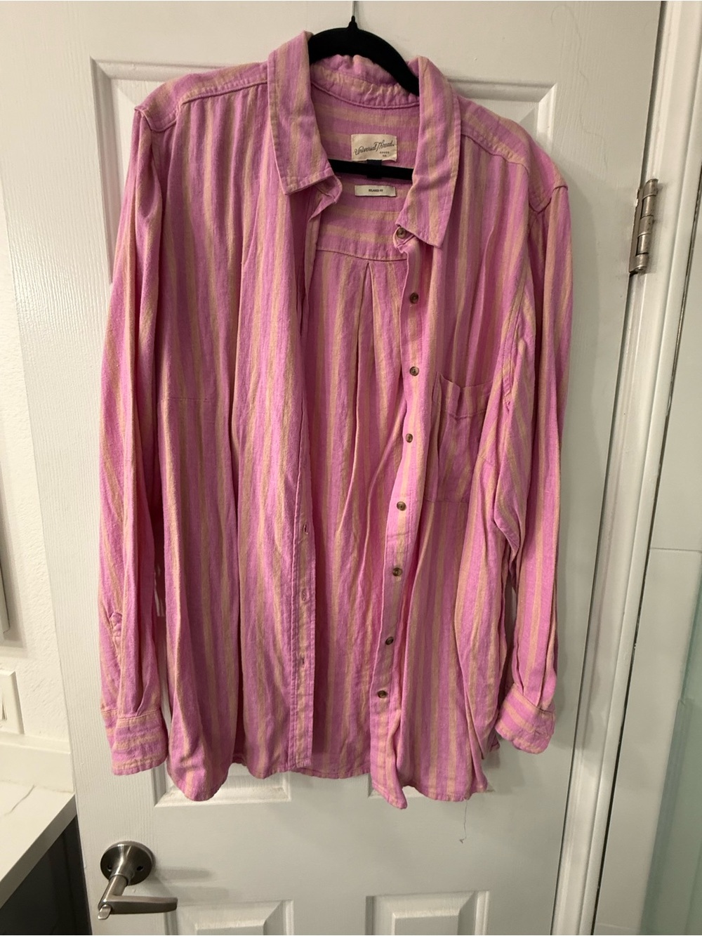 Linen Pink Striped Button-Up Shirt and short set - top XXL and Bottom is L